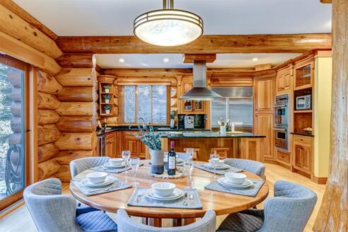 6361 Fairway Drive, interior and exterior views of this luxury log home.